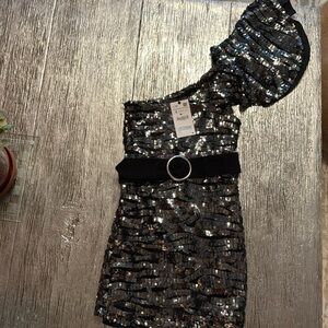 Zara sequin dress short one shoulder small nwt
